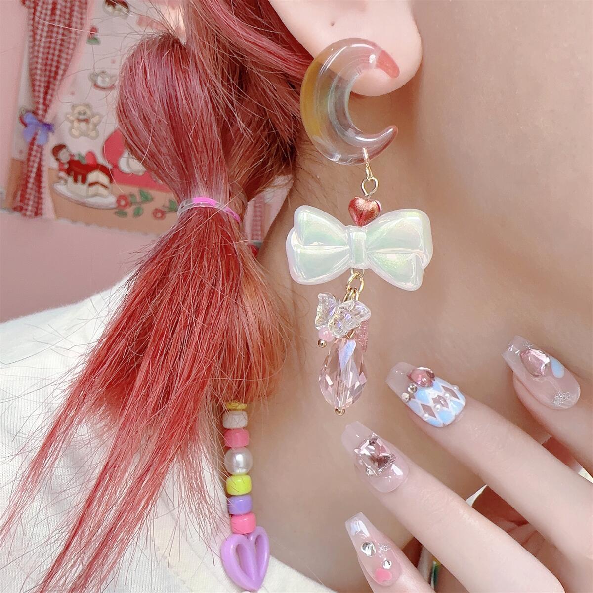 Jelly Crescent Moon Bow Cute Sweet Earrings - Sugarplum Store