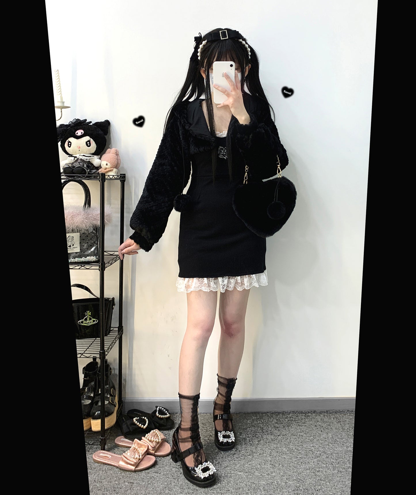 Kitten Bullet Plush Devil Cat Ears Black & White Short Jacket - Sugarplum Store