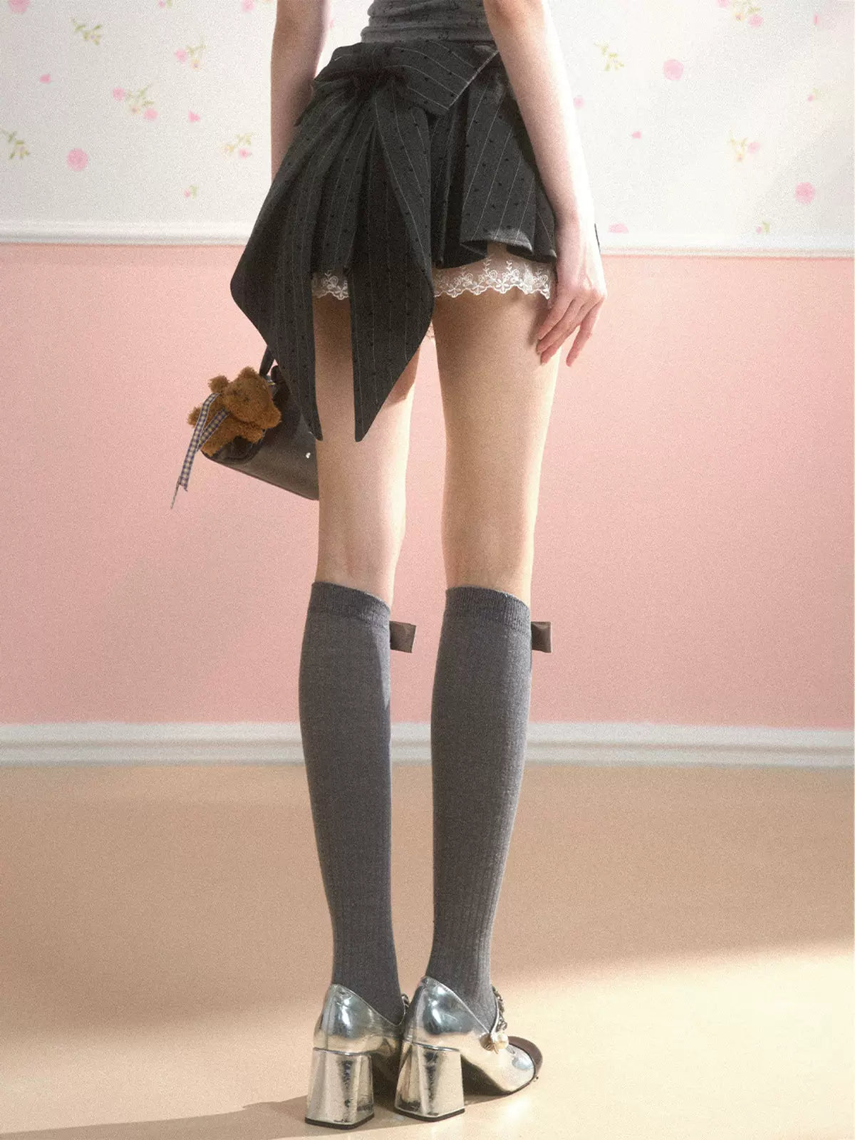 Young Eyes Agent Red Top & Gray Striped Bow Skirt Two Piece Set - Sugarplum Store