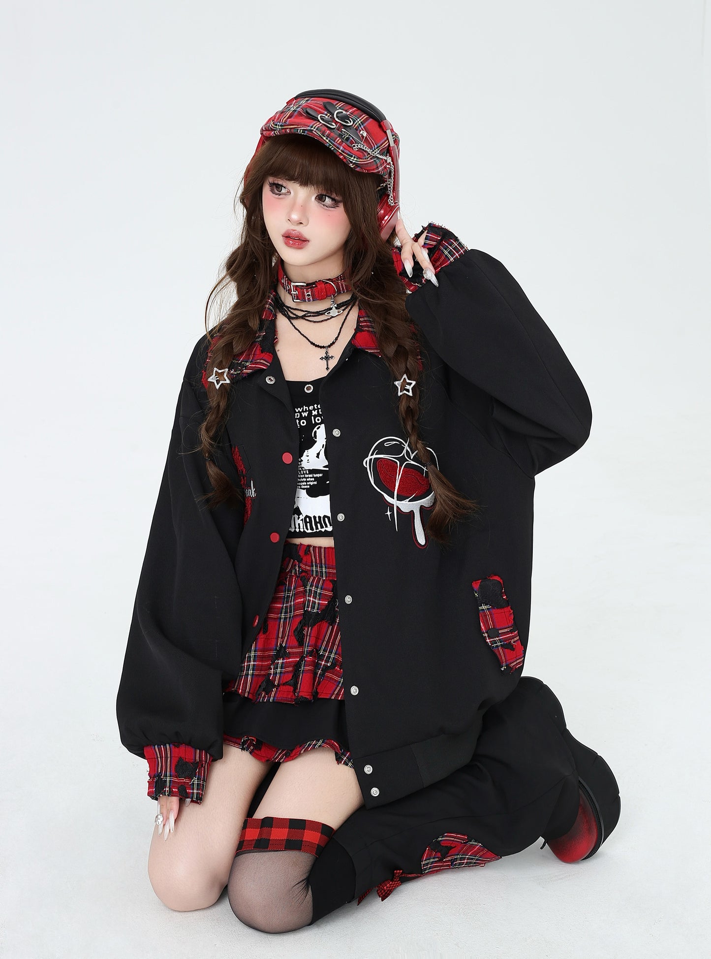 Crazy Girl Heartbreak Block Red Purple Black Leather Jacket - Sugarplum Store