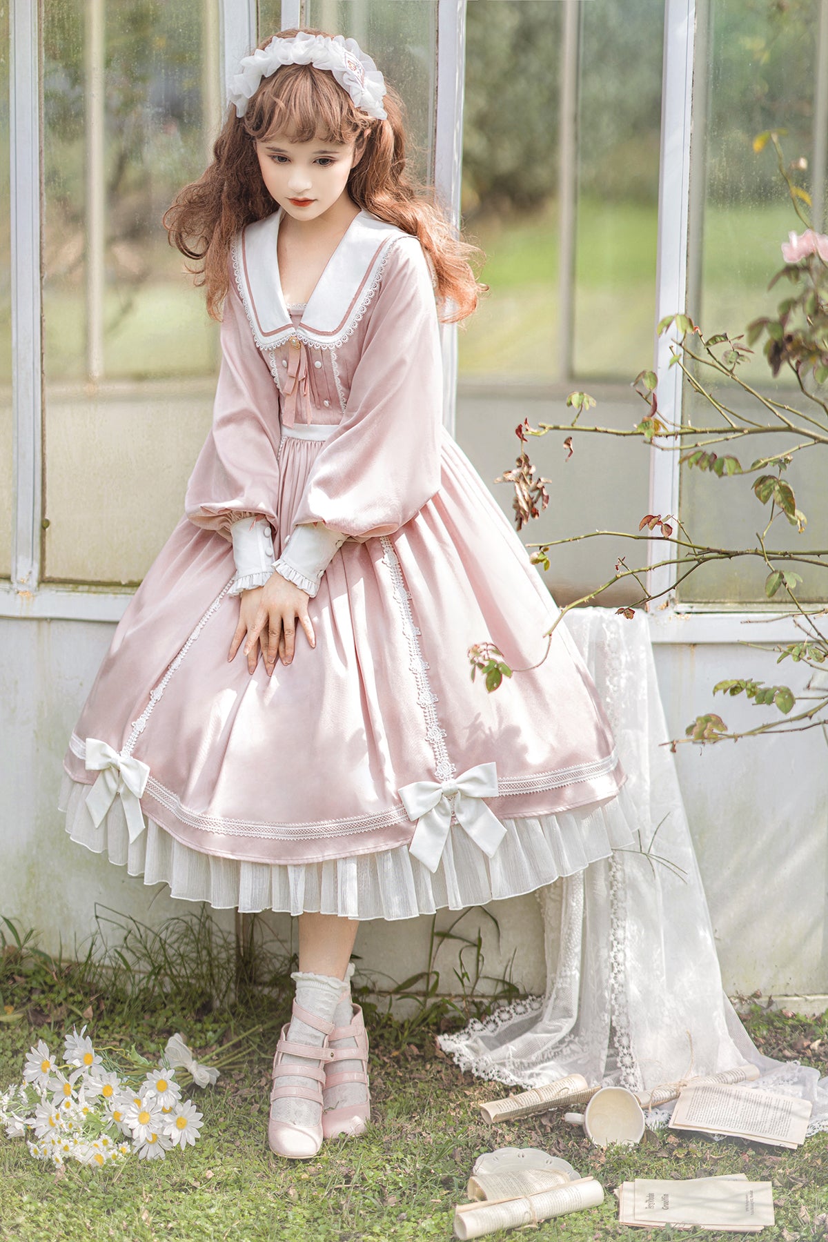 Love Letter Girl Lace Pastel Pink Blue Long Sleeve Dress Blue / S Love Letter Girl Lace Pastel Pink Blue Long Sleeve Dress Blue / S