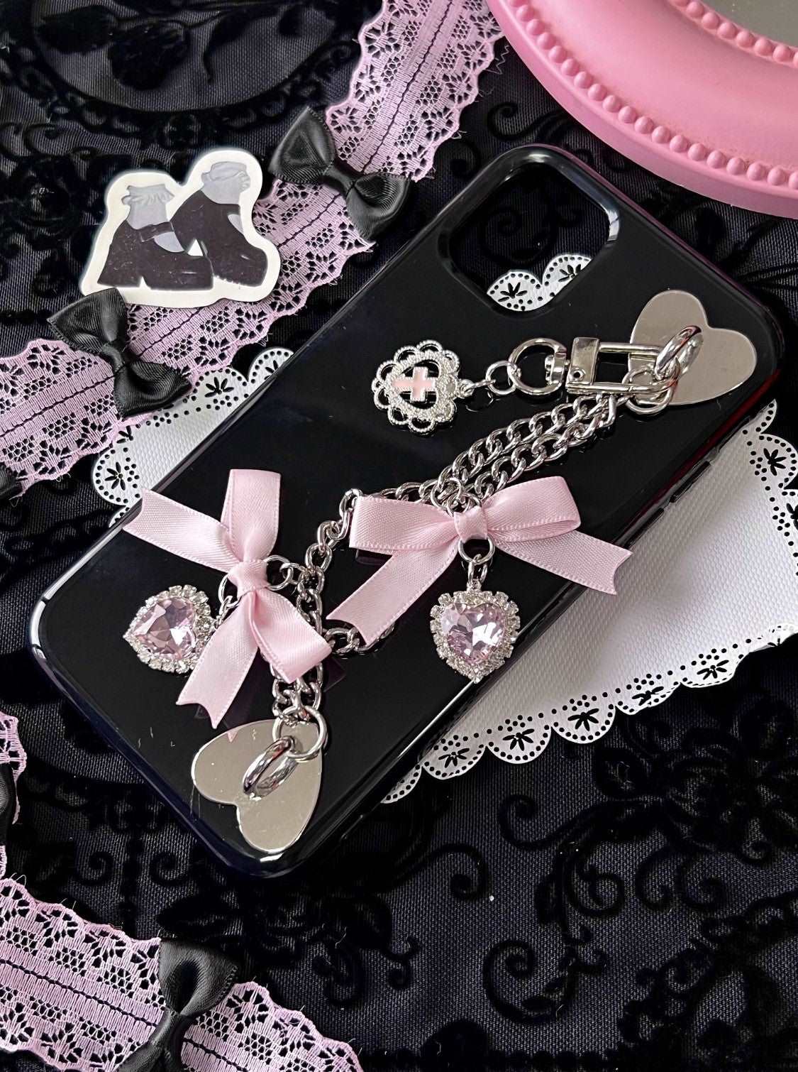Candy Bunny Sweet Coquette Heart Bow Black Pink Phone Case Charm Strap – Sugarplum Store Candy Bunny Sweet Coquette Heart Bow Black Pink Phone Case Charm Strap – Sugarplum Store