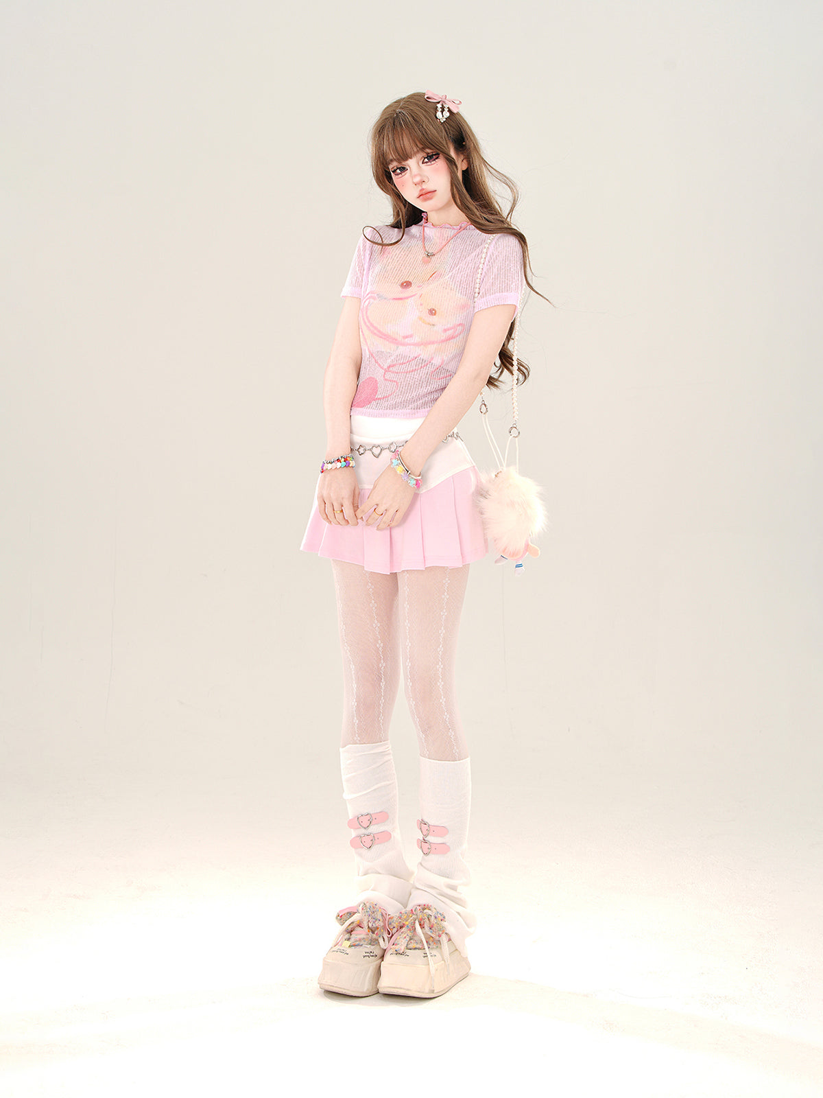 Young Eyes Peach Pink Blue Mini Tennis Skirt - Sugarplum Store