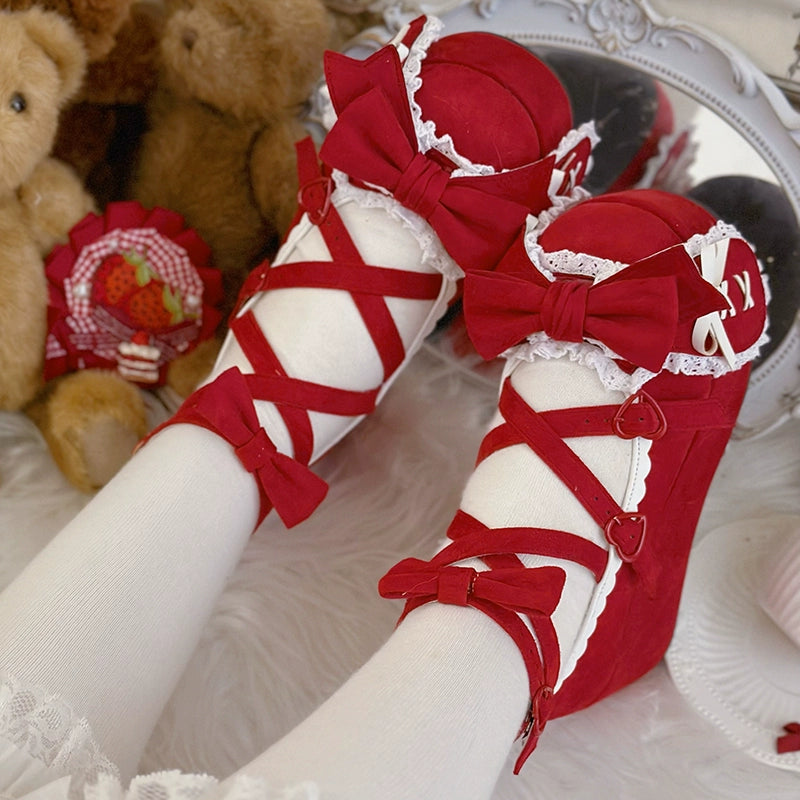 Beauty Bunny Lop Ear Rabbit Black White Pink Blue Red Platform Thick Sole Shoes