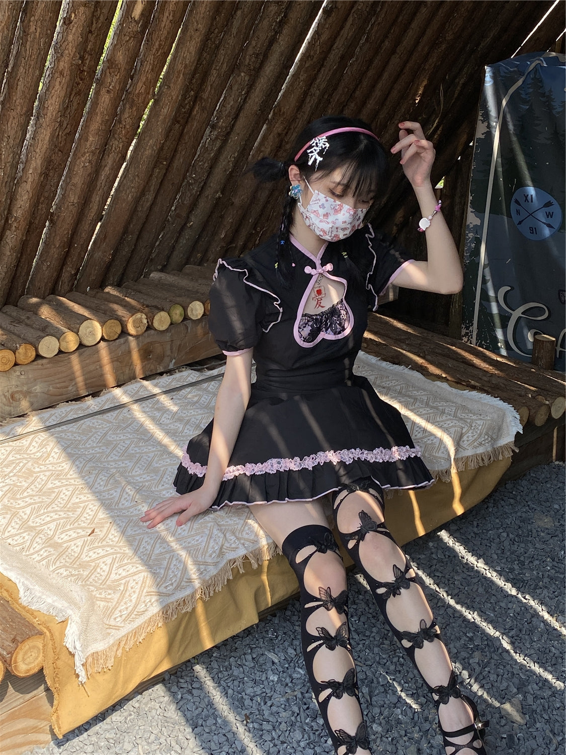 Pretty Hollow Butterfly White Black Hot Pink Thigh High Stockings - Sugarplum Store