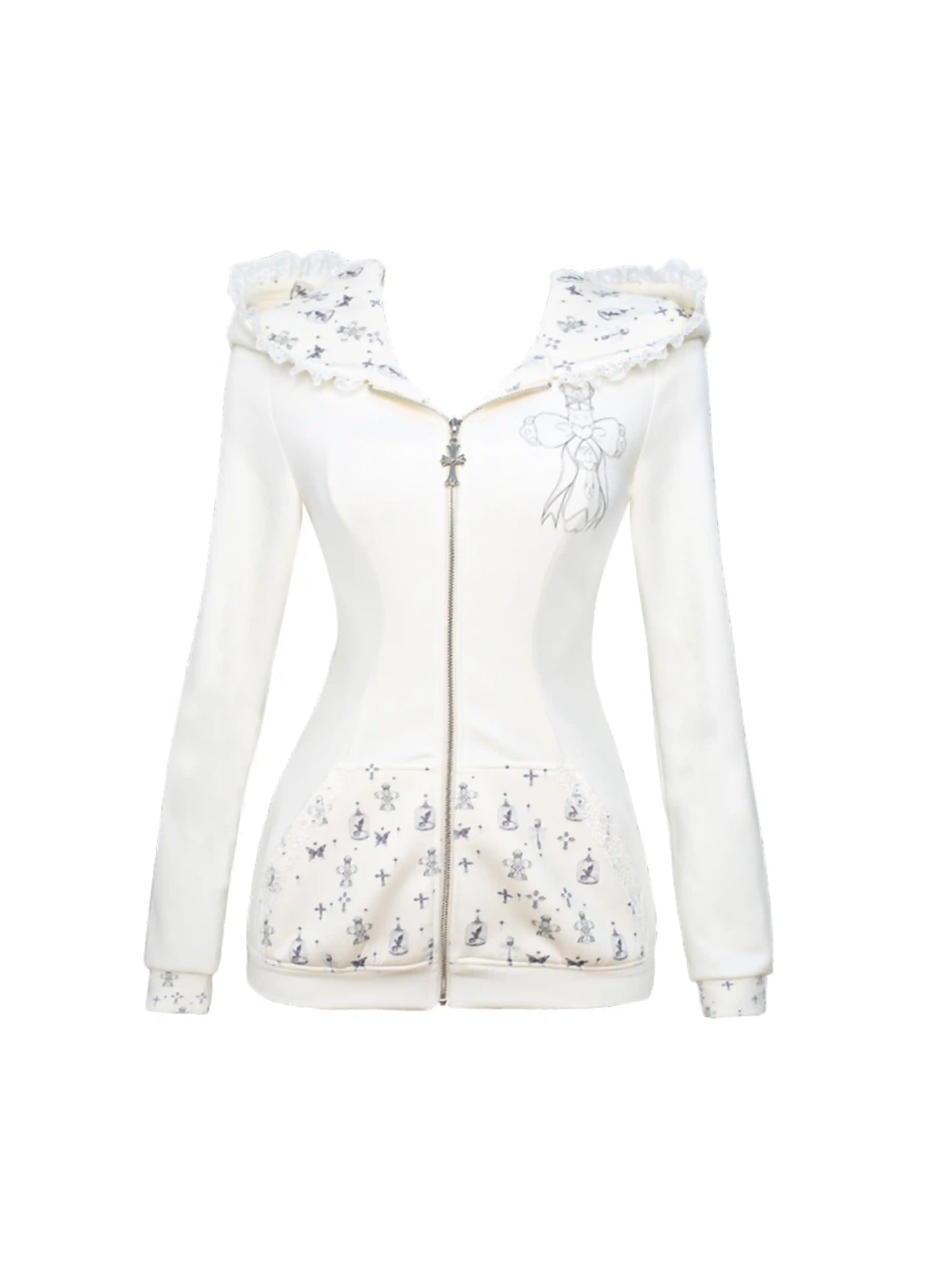 Serendipity Cross Rabbit White Hoodie & Skirt Two Piece Set - Sugarplum Store