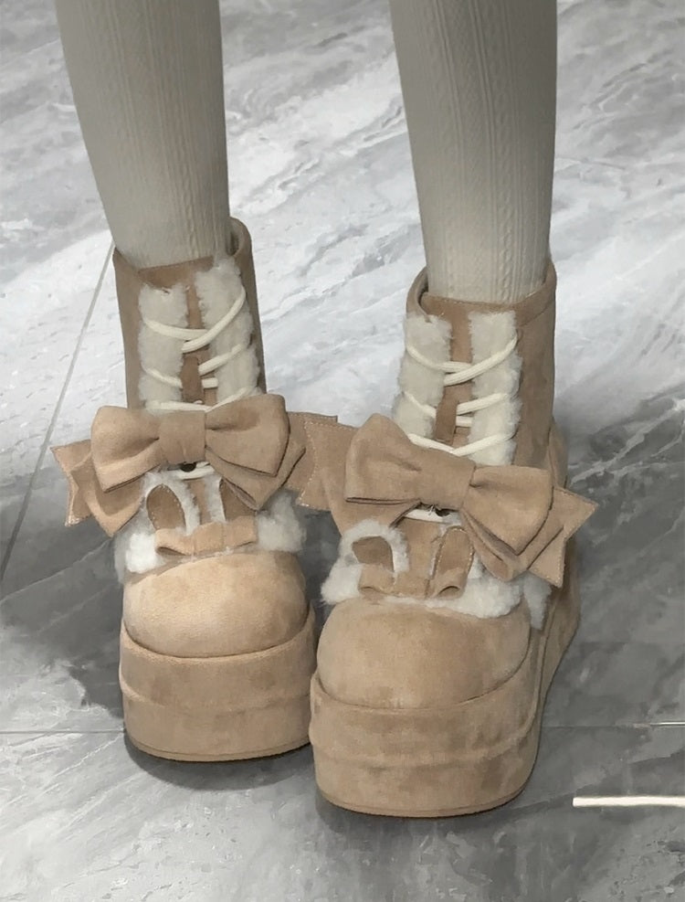Akari Lolita Runaway Rabbit Pink Black Brown Snow Boots - Sugarplum Store