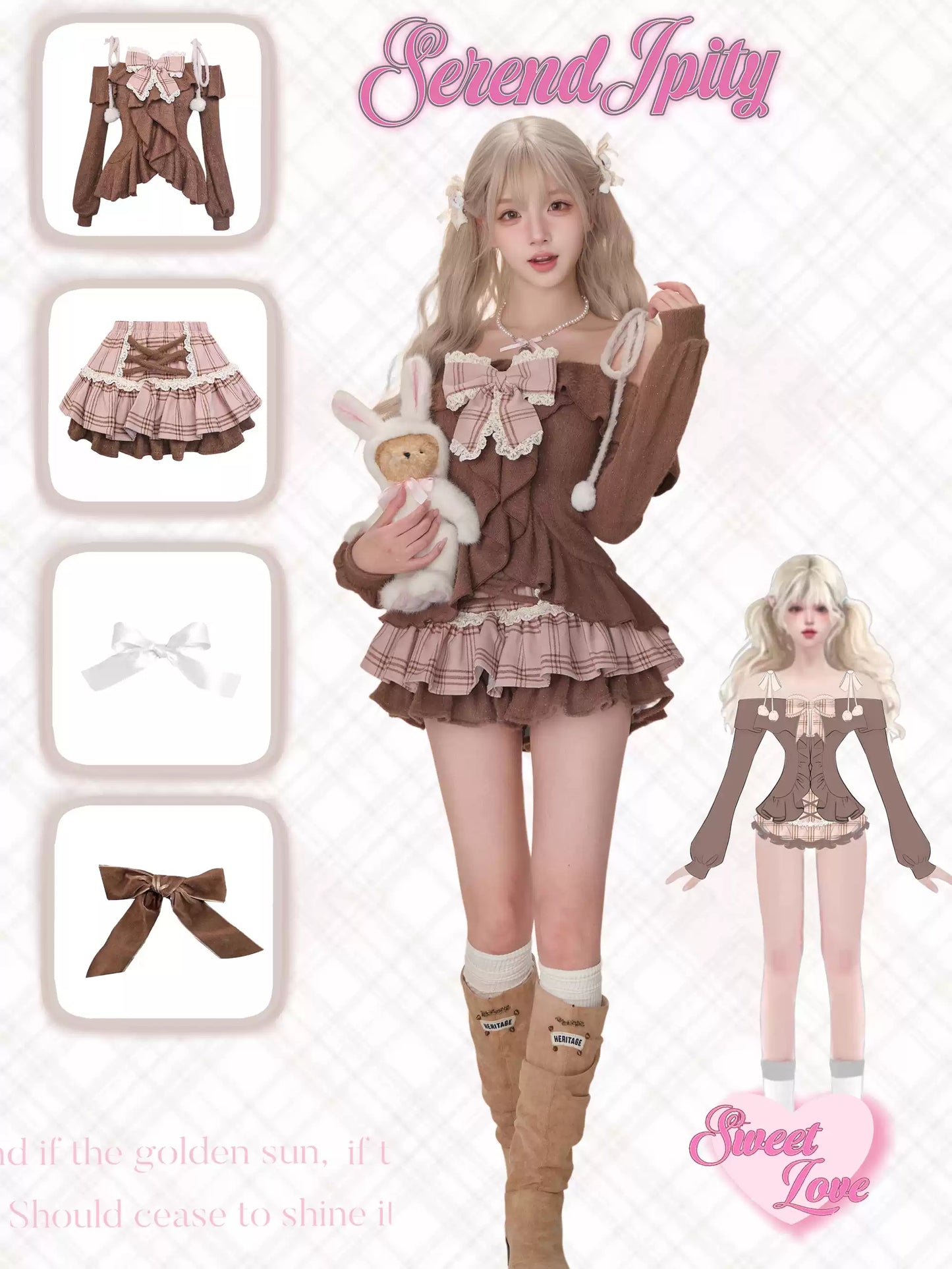 Serendipity Caramel Cocoa Brown Top & Pink Skirt Two Piece Set - Sugarplum Store