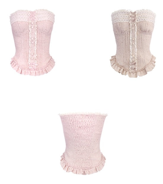 Strawberry Wheat Bonbon Pink Cream Corset & Cardigan Two Piece Set - Sugarplum Store