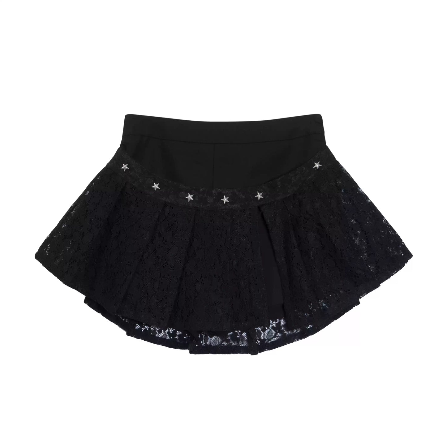 Young Eyes Star Splice Lace Black White Mini Skirt - Sugarplum Store