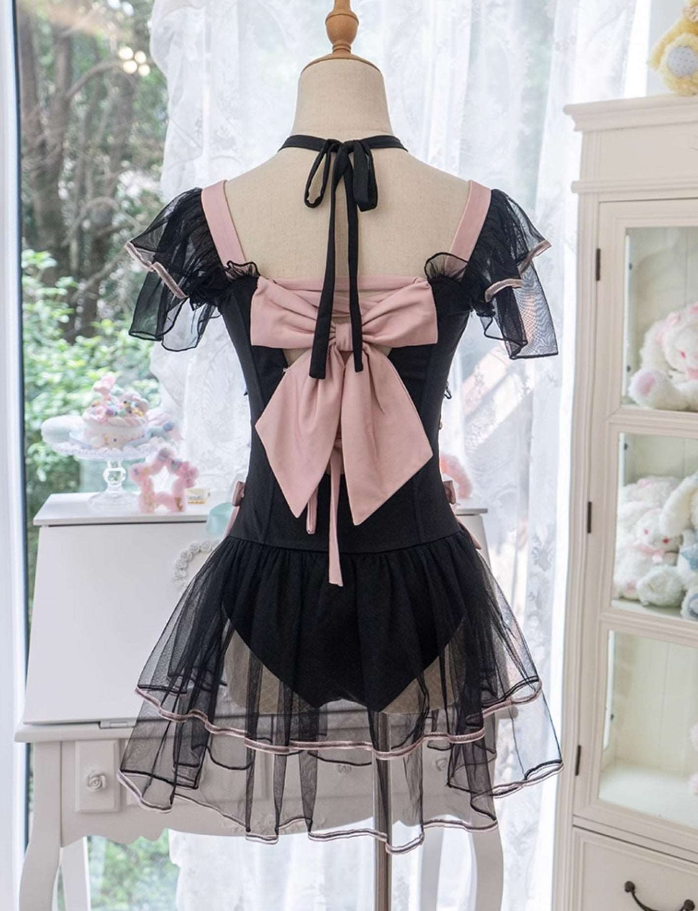 Black Pink Polka Dot Lolita Swimsuit