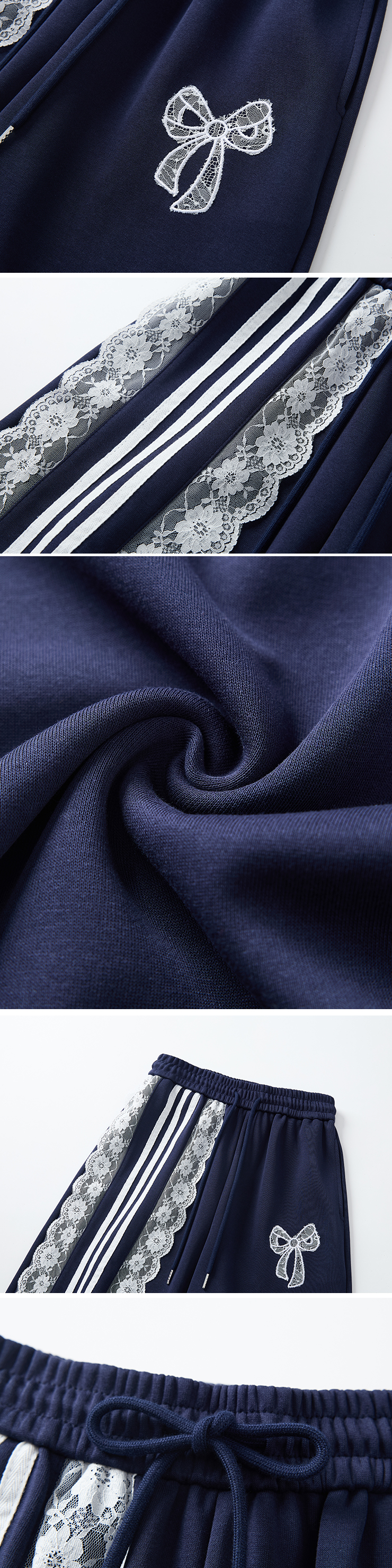 Crazy Girl Lace Navy Blue Red Elastic Waist Sweatpants - Sugarplum Store