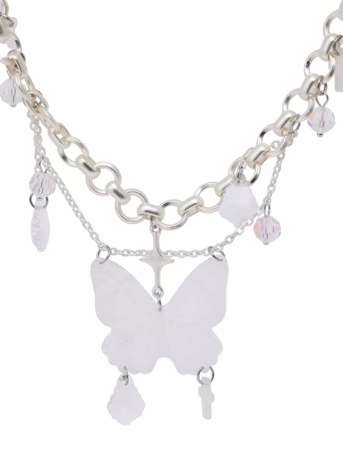 Butterfly Cross White Crystal Star Multi Layer White Angel Necklace - Sugarplum Store