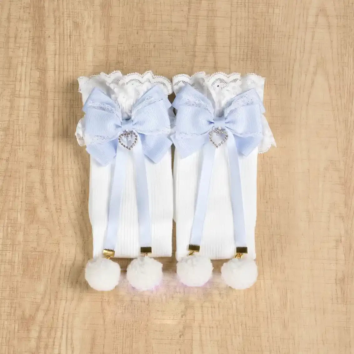 Jirai Kei Princess Black White Pink Blue Lace Over the Knee & Calf Socks - Sugarplum Store