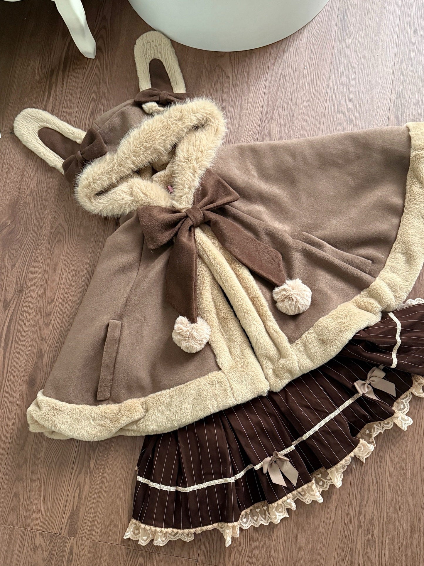 Lolita Kitten Calls Rabbit Ears White Pink Jacket Cape Cloak