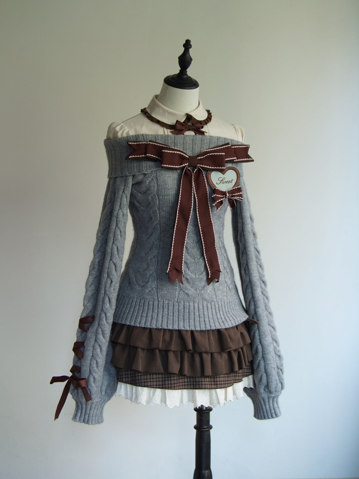 Sweet Dream Mint Green Sweater Top & Brown Skirt Two Piece Set