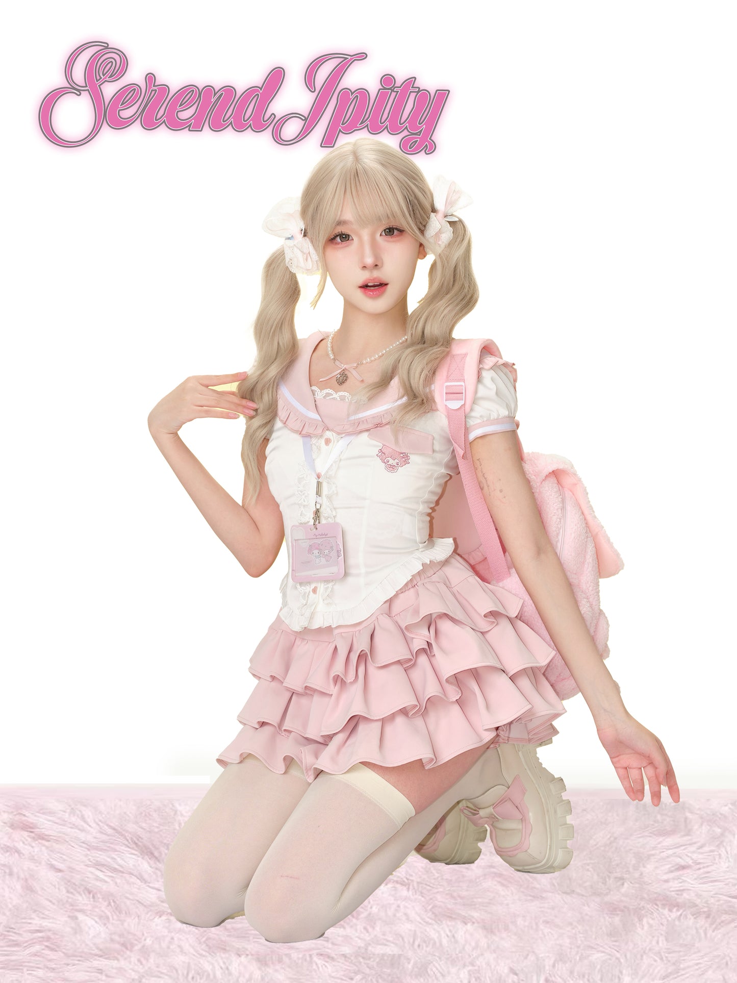 Serendipity College Department Rabbit Story Pink White Top & Skirt Two Piece Set - Sugarplum Store
