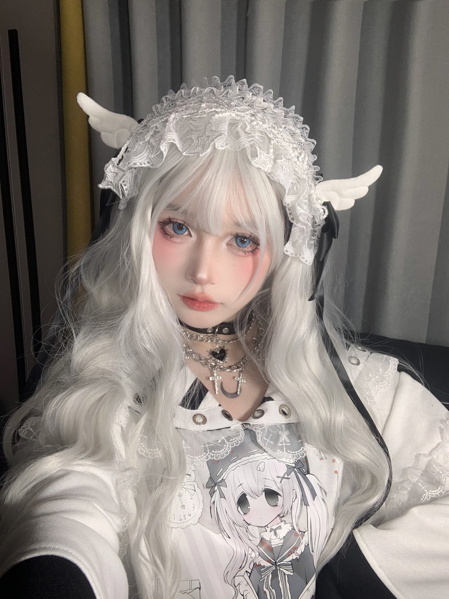 White Blue Angel Wings Lace Lolita Hairband Hair Accessories - Sugarplum Store