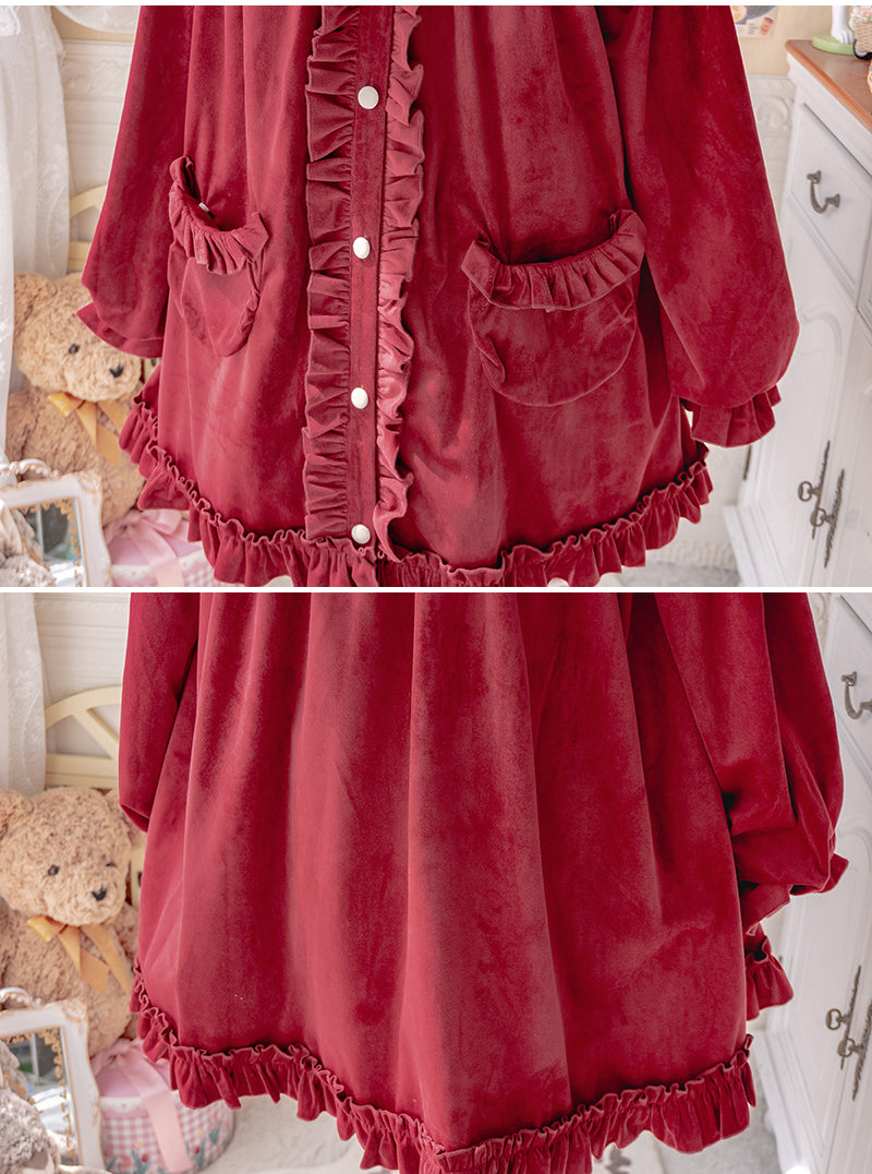 Winter Autumn Soft Cute Sweet Lace White & Scarlet Red Coat - Sugarplum Store
