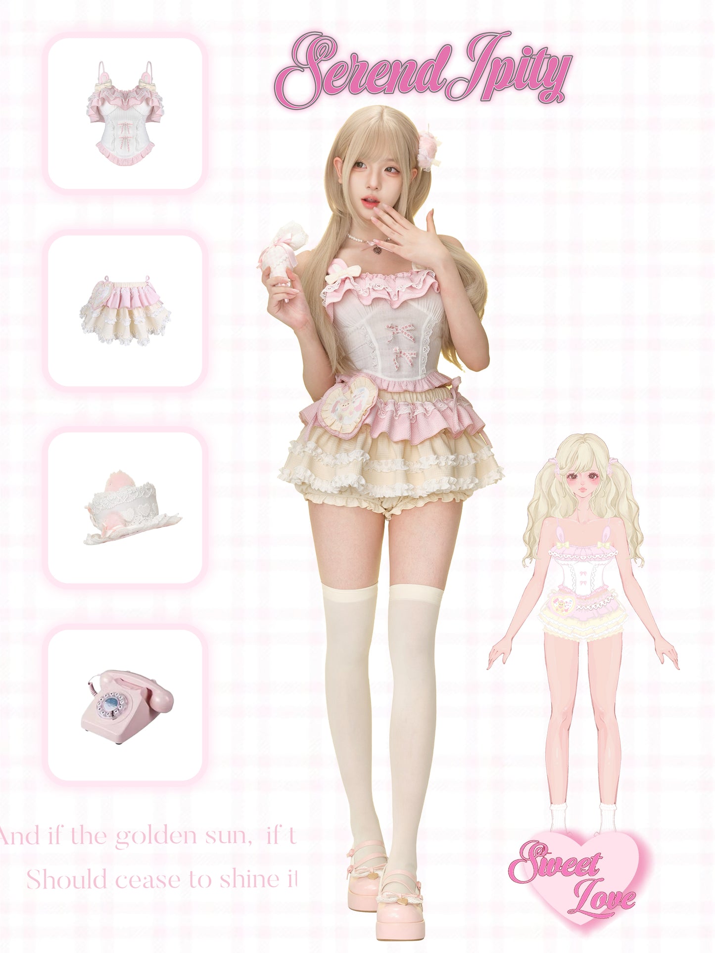 Serendipity Dessert Series Rabbit Cheese Pink Yellow Cami & Bloomers Two Piece Set - Sugarplum Store