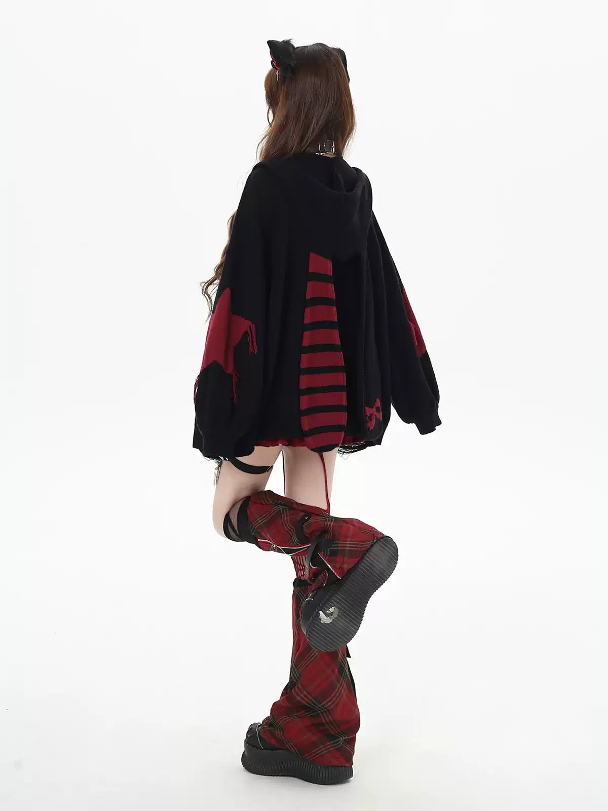 Crazy Girl Yabi Star Red Black Rabbit Ears Jacket Hoodie - Sugarplum Store
