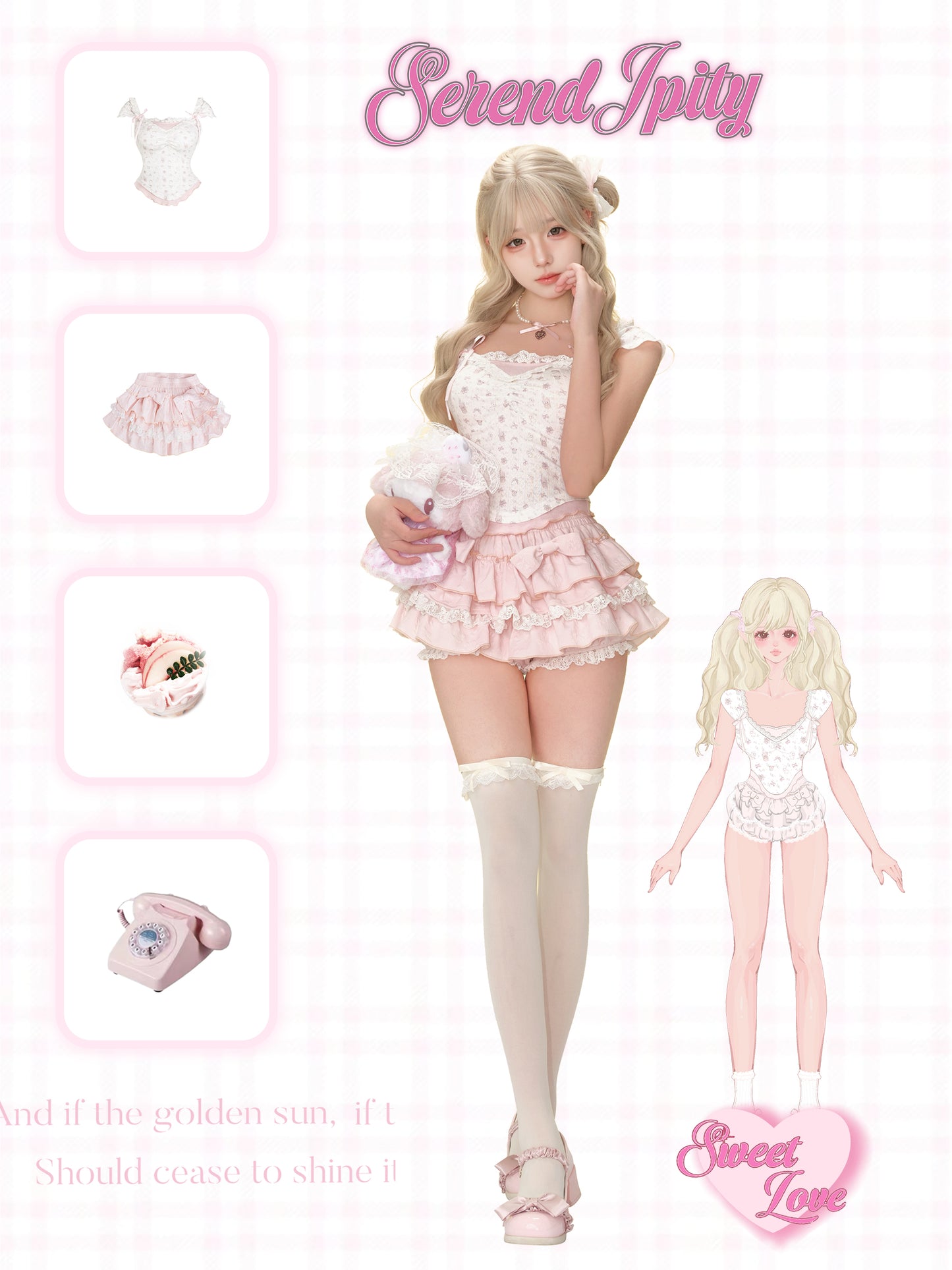 Serendipity Sweet System Peach Camellia White Cami & Pink Bloomers Two Piece Set - Sugarplum Store