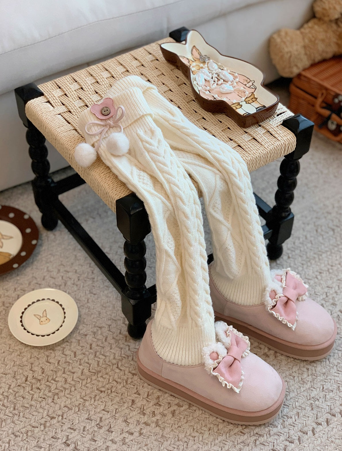 Puffy Sheep Duidui Bear Winter Beige Pink Brown Snow Boots - Sugarplum Store