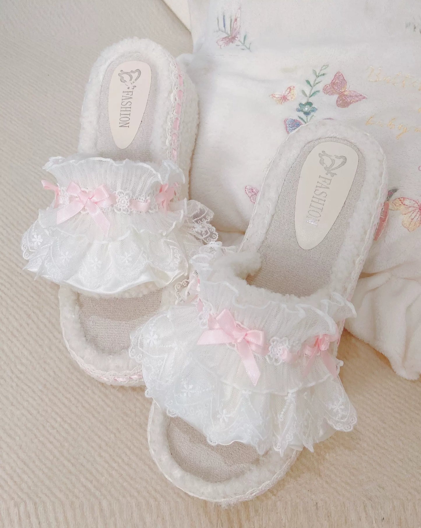 Pinky Sweet Winter White Plush Thick Soles Sandals Slippers Shoes - Sugarplum Store