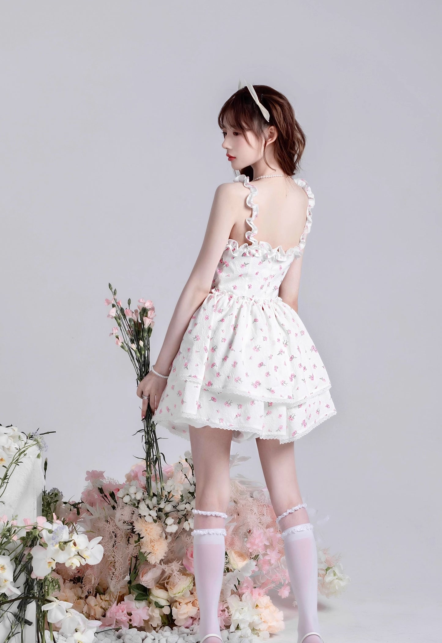 Monet Rose Fairy Floral White Strap Dress - Sugarplum Store
