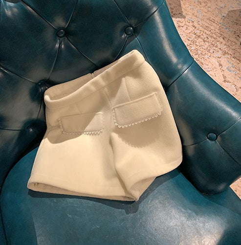 Lazy Girl Charming Lady Velvet Red Cream Fur Collar Coat & Shorts Two Piece Set - Sugarplum Store