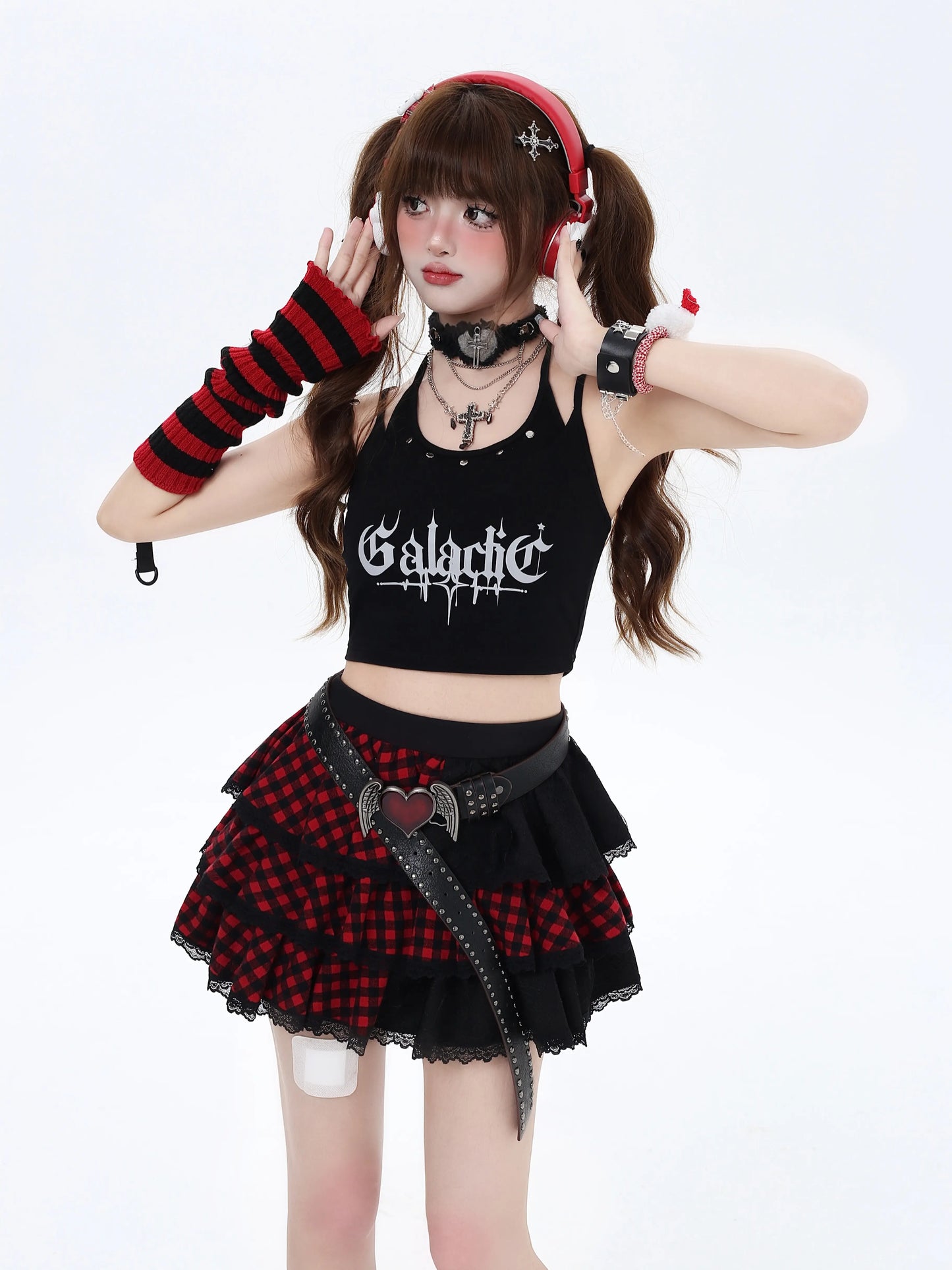 Crazy Girl Fragment Edge Plaid Red Purple Gray Skirt - Sugarplum Store