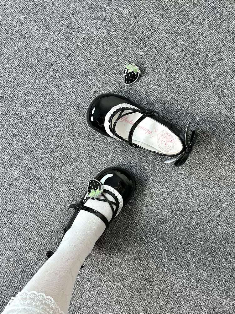 Abi Rabbit Little Strawberry Round Toe Low Heels Mary Jane Shoes