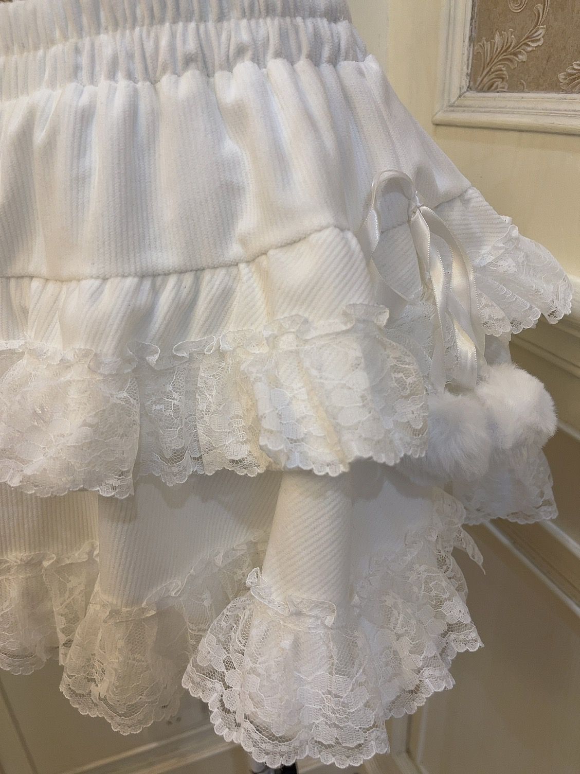 Sweetheart Princess Winter Plush Fuzzy Pink Sweater Pompom Balls & White Ruffled Skirt Two Piece Set - Sugarplum Store