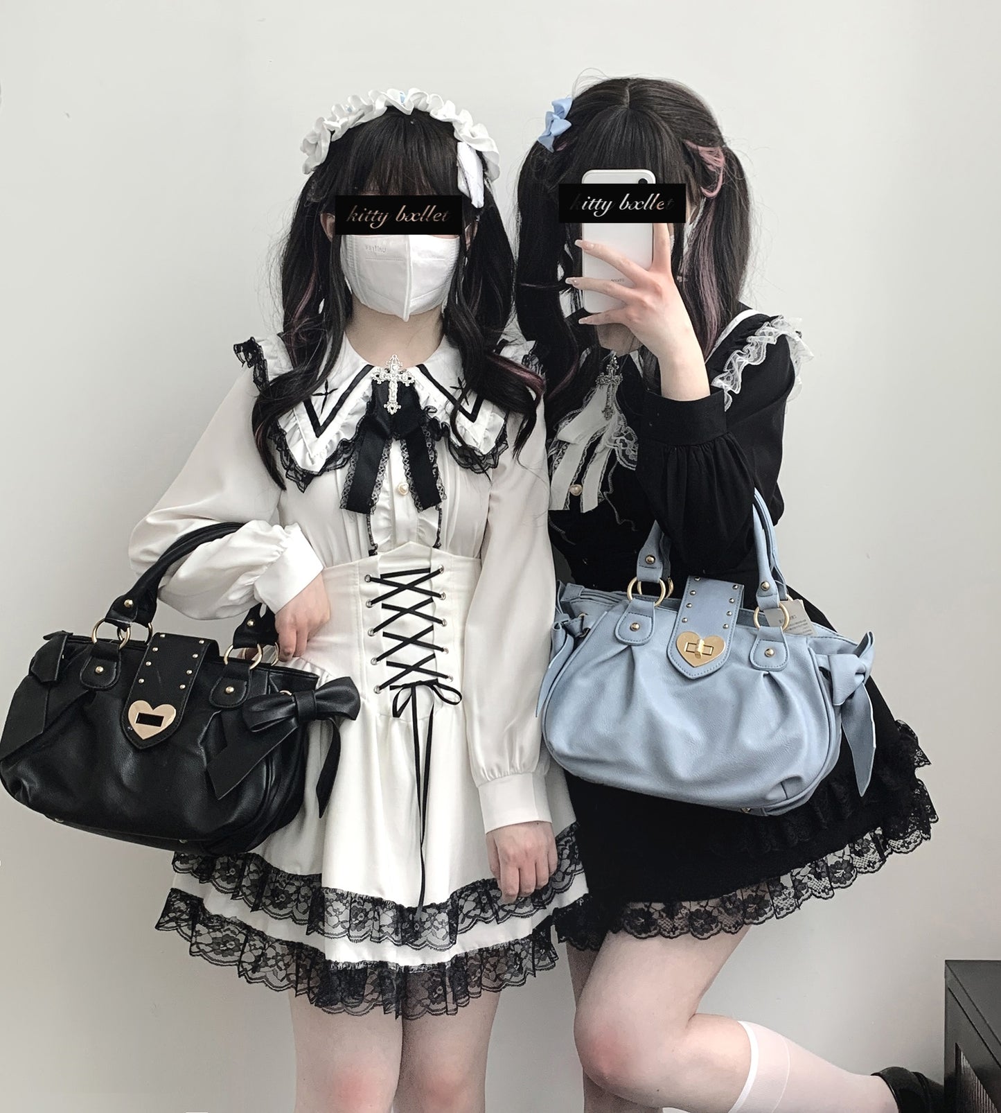 Kitten Bullet Jirai Kei Praying Girl Lace Doll Collar Black White Blue Pink Shirt Blouse - Sugarplum Store