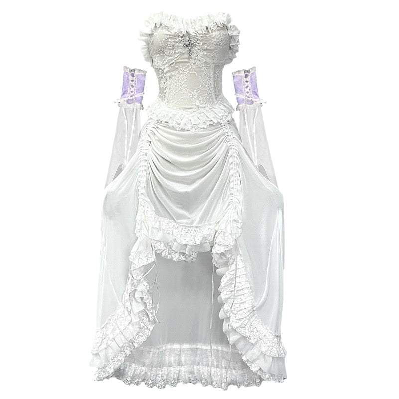 Blood Supply Salvation Gothic Punk Jacquard Lace Purple Sleeve Doll Princess Dress - Sugarplum Store