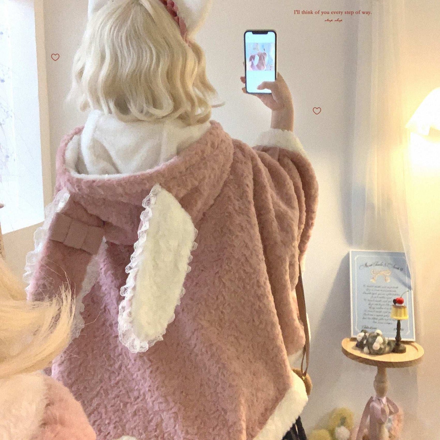 Dormir Doll Sweet Bunny Pink Brown White Rabbit Ears Hooded Cape