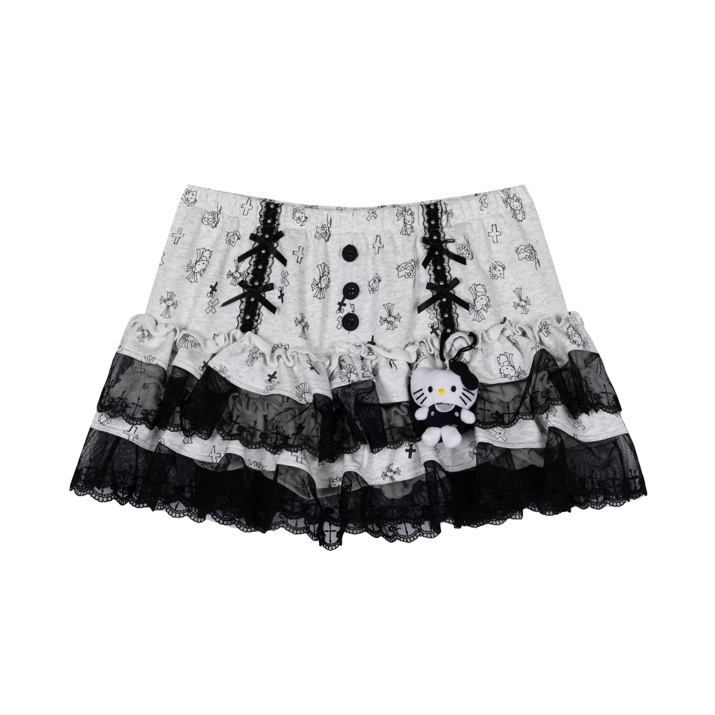 Crazy Girl Kitty Cross Print Black & White Skirt - Sugarplum Store