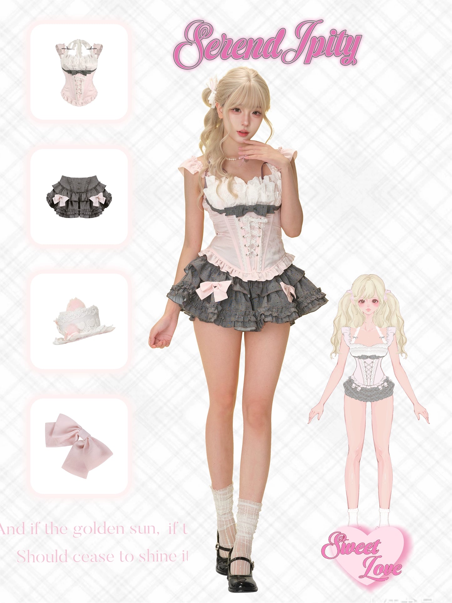 Serendipity Heiress Deli Peach Pink Top & Gray Skirt Two Piece Set - Sugarplum Store