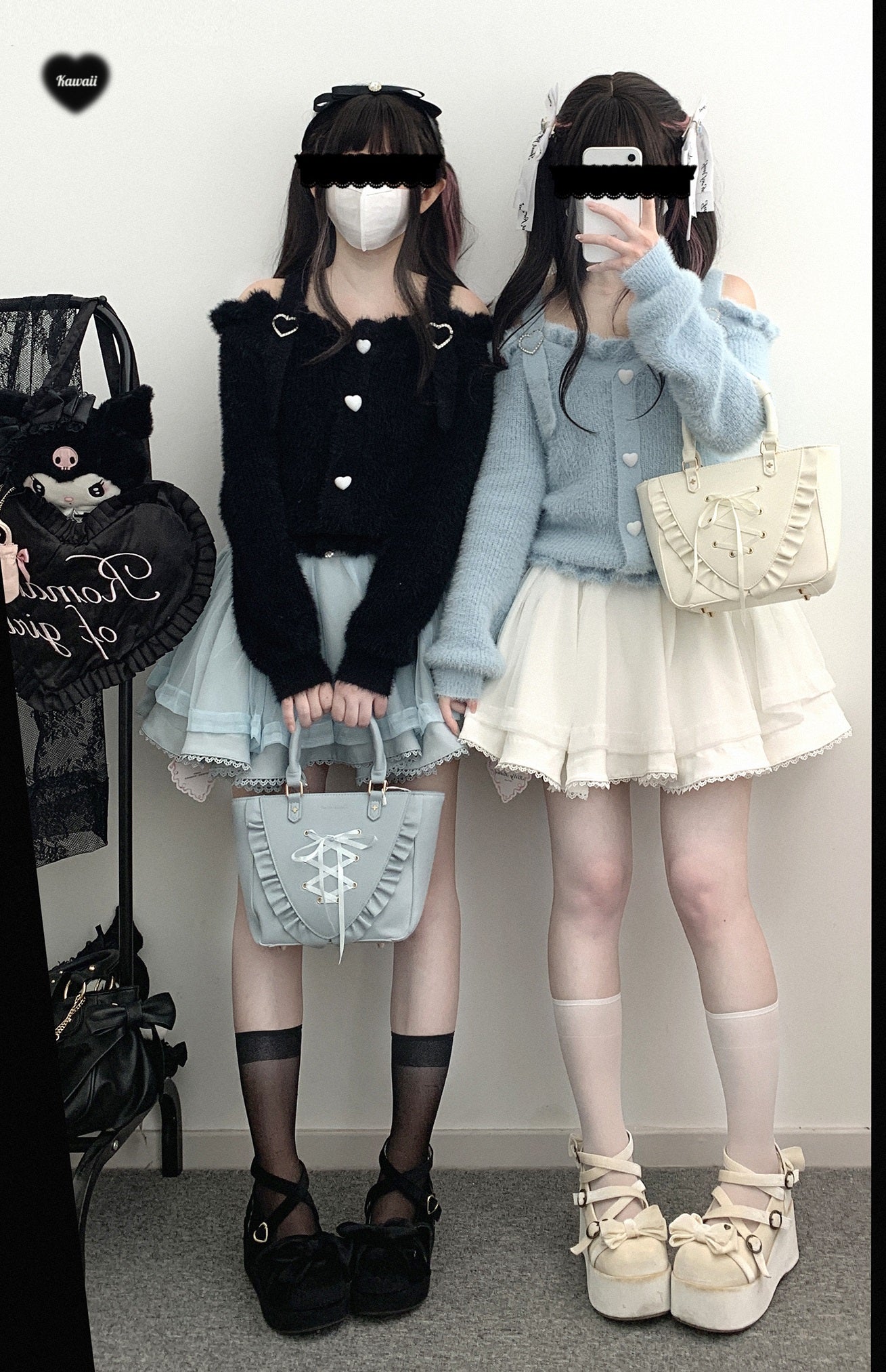 Kitten Bullet Diamond Star Yarn White Pink Blue Black Skirt - Sugarplum Store