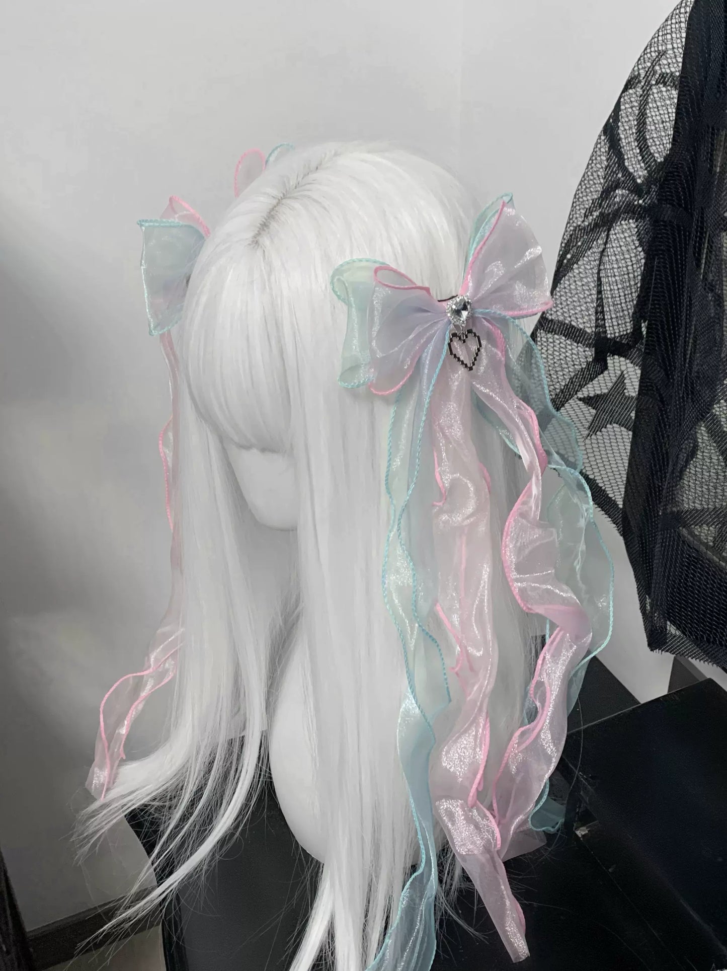 Idol Crystal Blue White Black Cross Lolita Ribbon Hair Clips Hair Accessories - Sugarplum Store