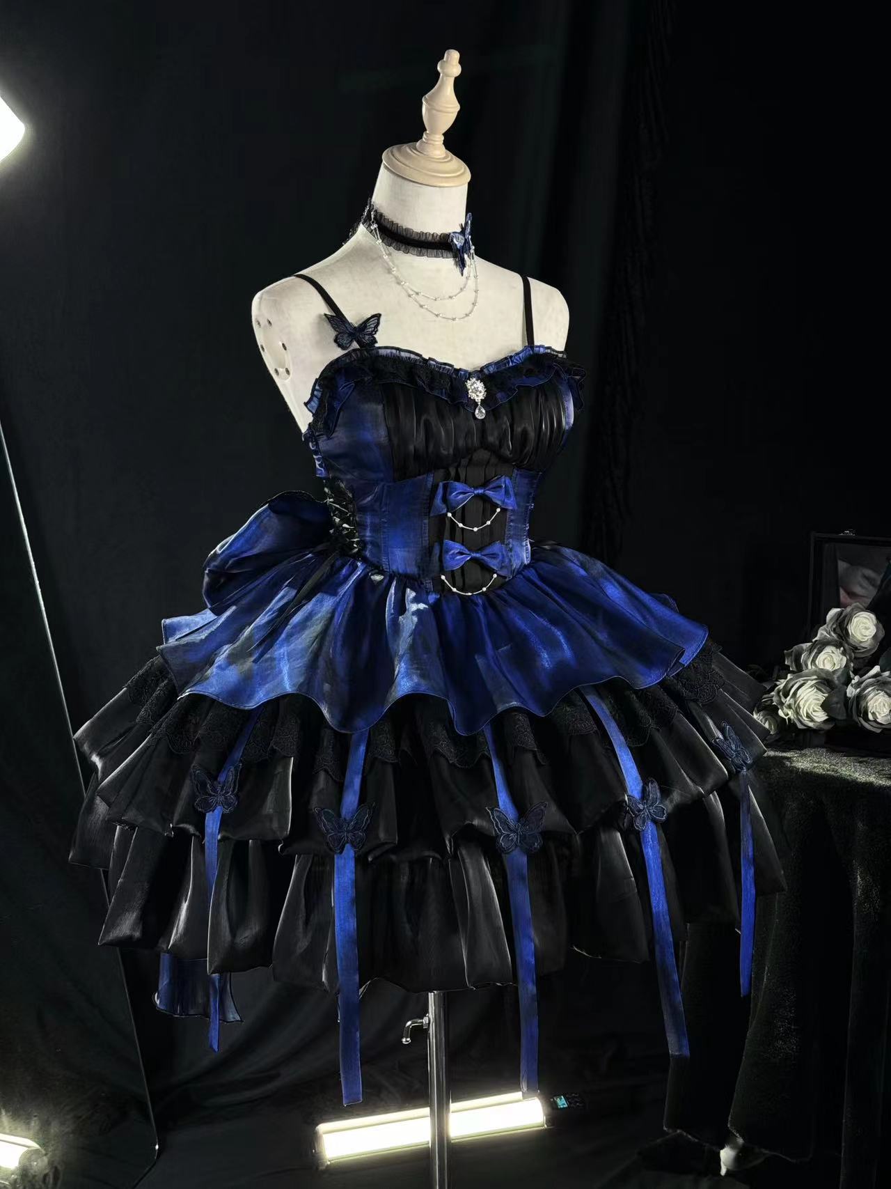 Platycodon Love Goddess Bow Butterfly Blue Pink Green Black Halter Neck Lolita Dress - Sugarplum Store