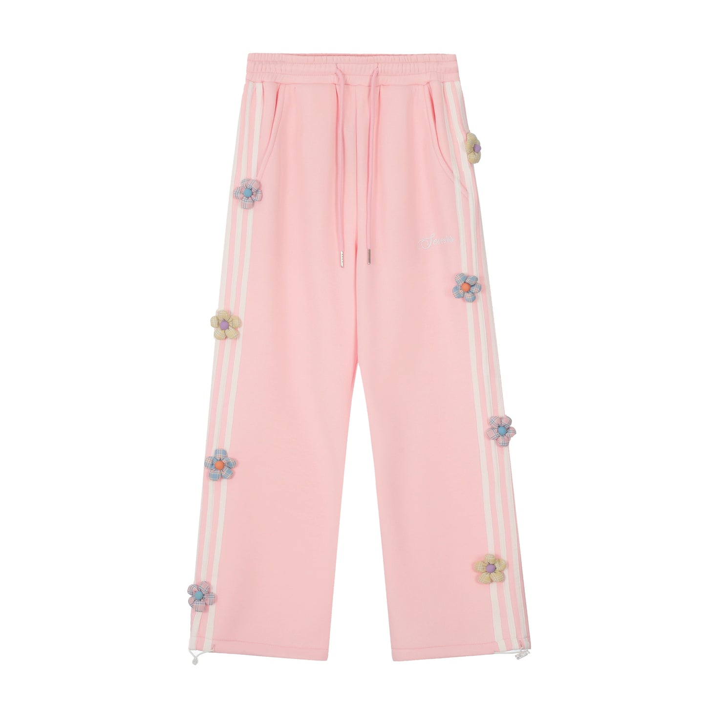 Young Eyes Sweet Flower Gray Pink Elastic Waist Sweatpants - Sugarplum Store