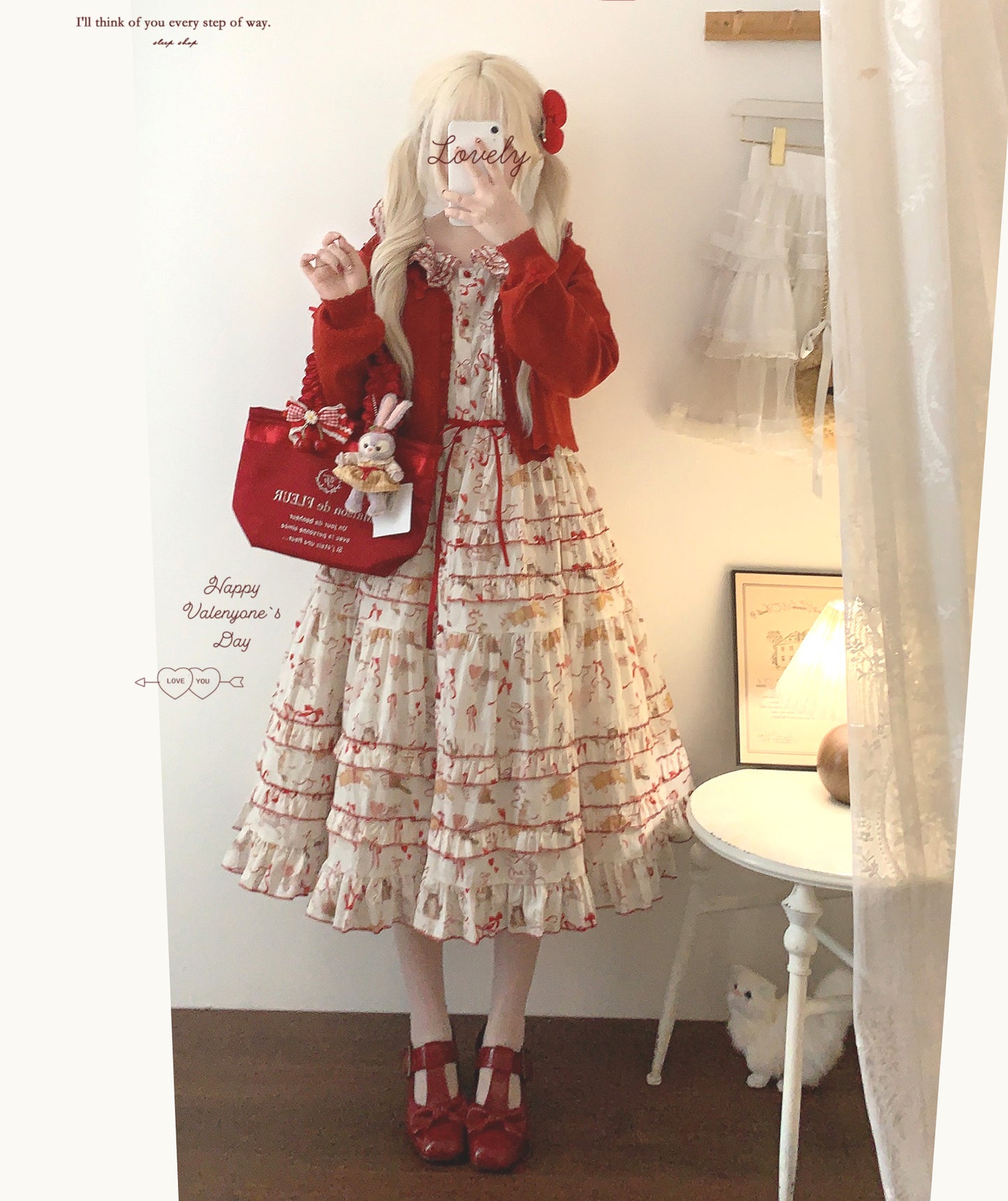 Dormir Doll Rose Pink Beige Green Red Knit Cardigan - Sugarplum Store