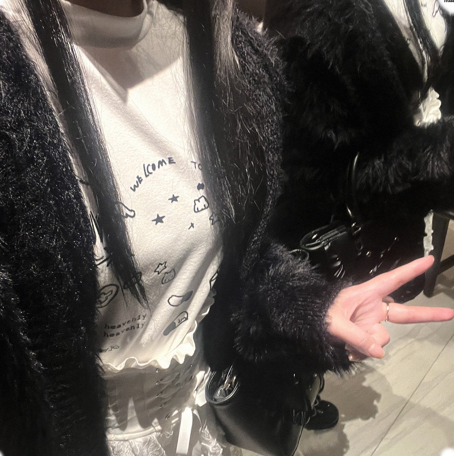 Kitten Bullet Long Rabbit Ears Plush Black Fuzzy Hoodie - Sugarplum Store