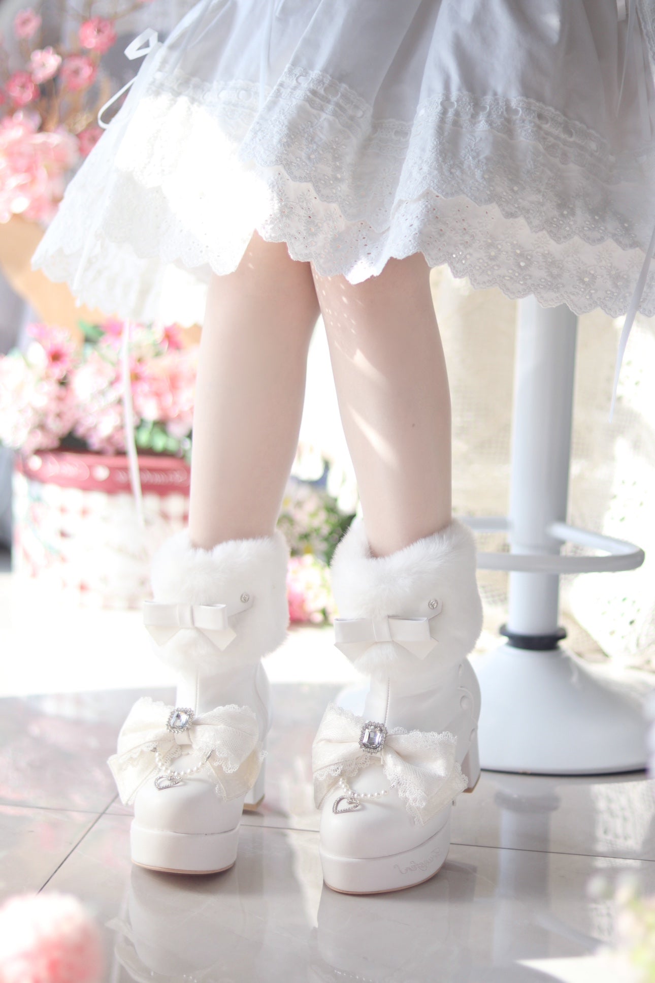 Transfer Student Late Snow Pink Black White Winter Boots Shoes - Sugarplum Store