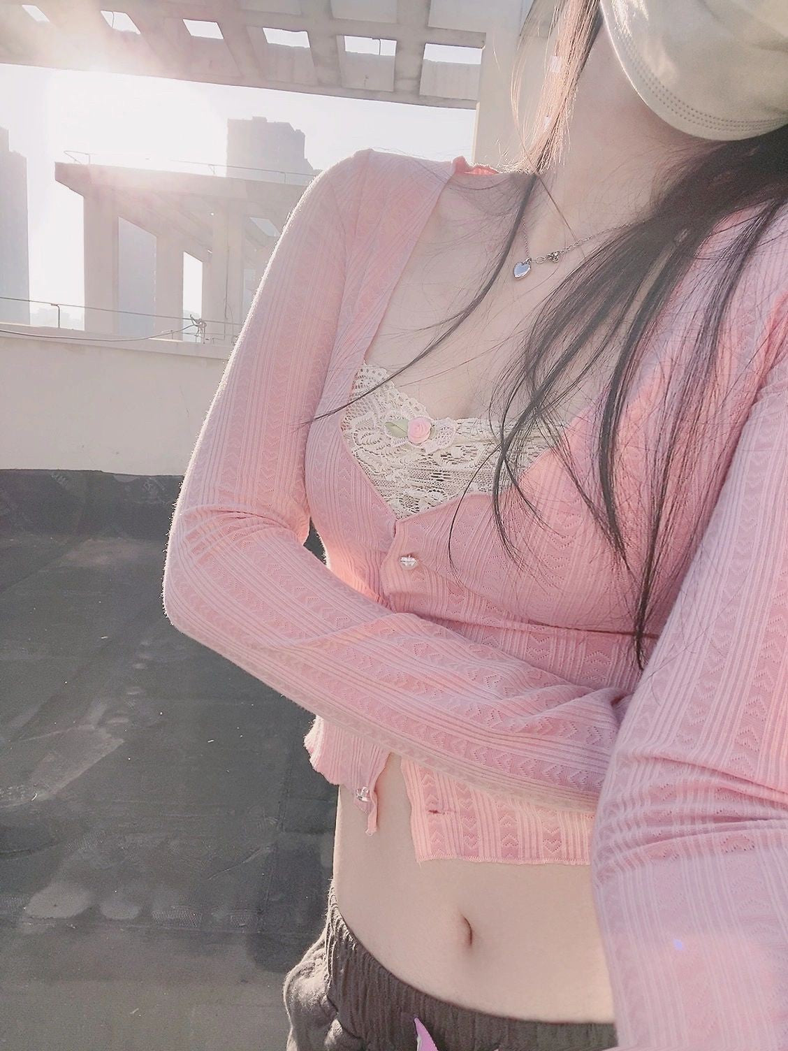 Sweet Rose Lace Coquette Pink Slim Fit Shirt Top - Sugarplum Store