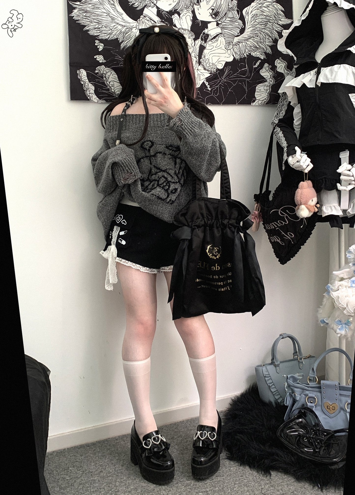 Kitten Bullet Medicine Box Navy Blue White Black Shorts - Sugarplum Store