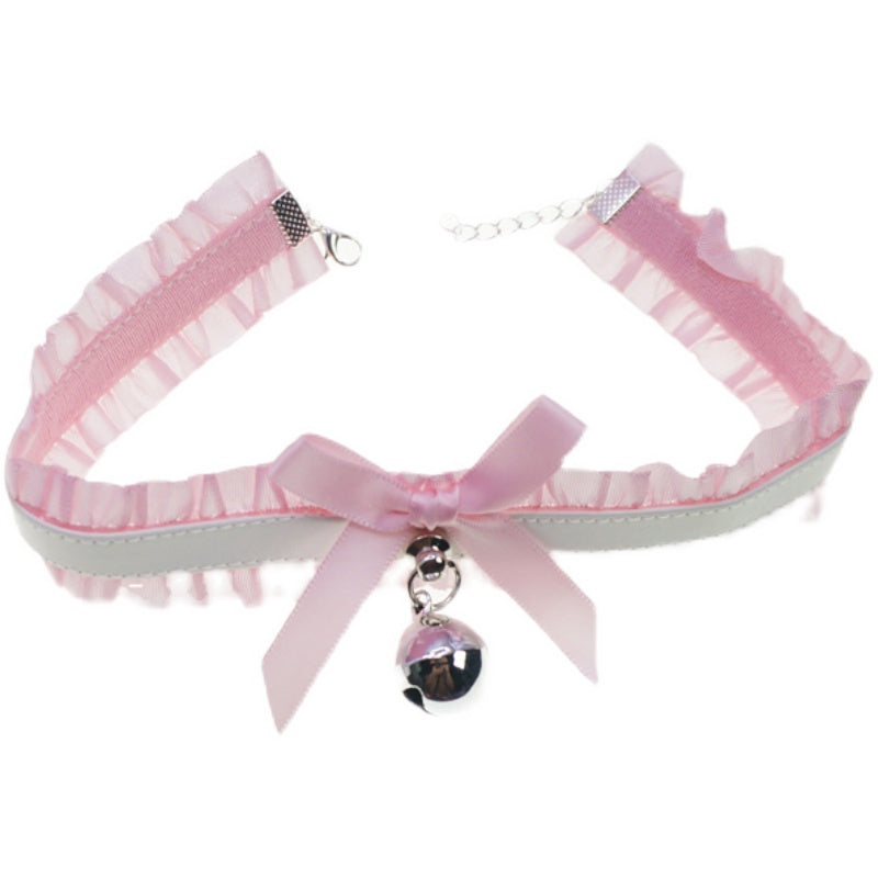 Candy Fairy Soft White Pink Lolita EGL Bow Cat Bell Collar Necklace Choker - Sugarplum Store