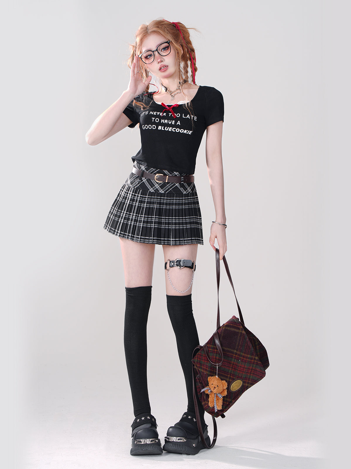 Young Eyes School Girl Black Plaid Mini Skirt - Sugarplum Store