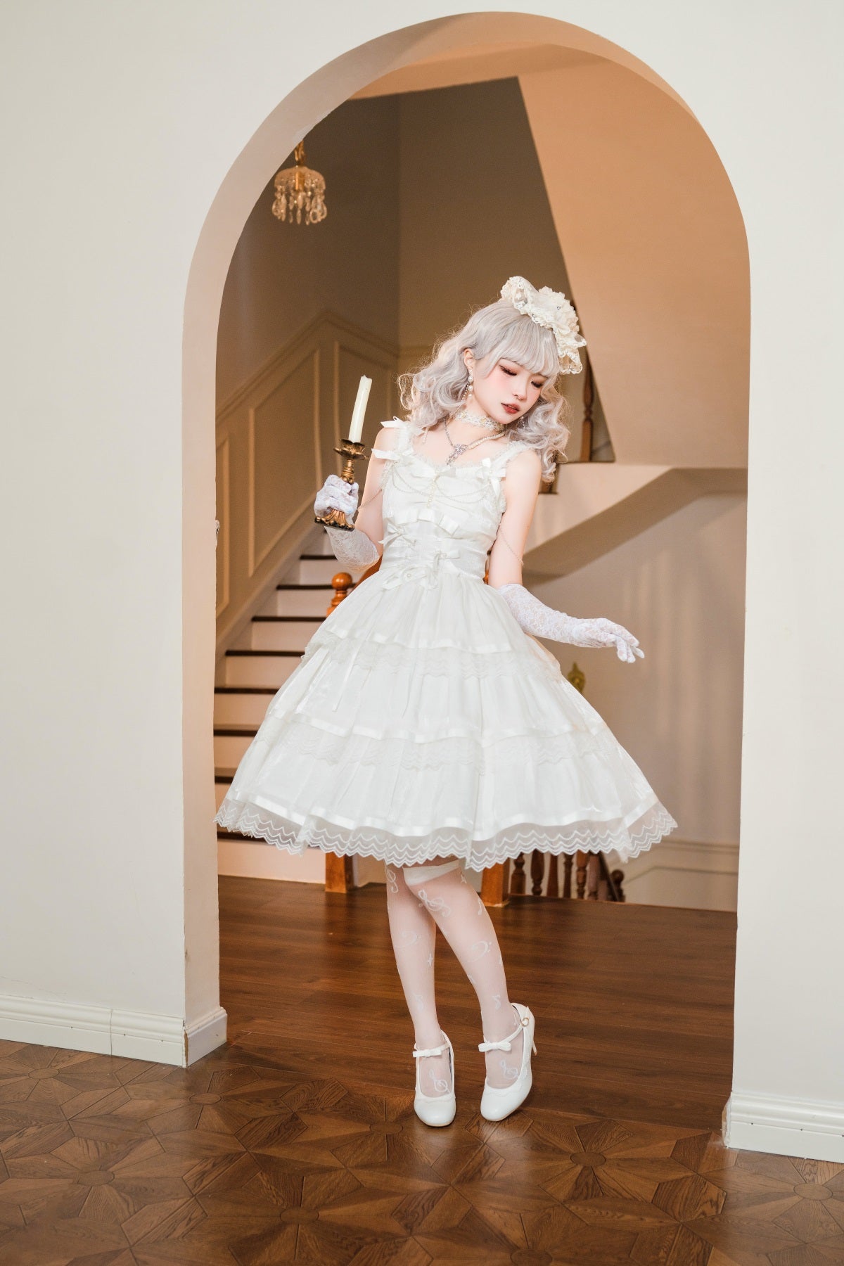 Twins Black & White Gothic Lolita Elegant Strap Dress - Sugarplum Store